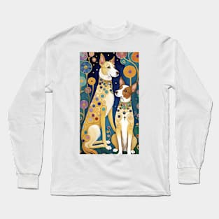 Gustav Klimt's Colorful Canine Whimsy: Vibrant Dog Illustration Long Sleeve T-Shirt